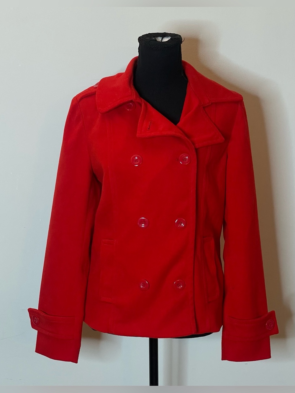 Forever 21 Red Double-Breasted Pea Coat Size M